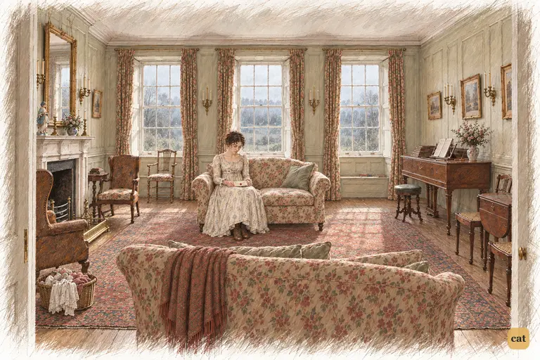 Elizabeth sits alone in the rain-darkened drawing-room, Jane's sealed letter in her lap