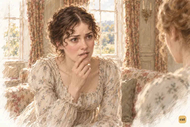 Elizabeth confesses the cost of her silence about Wickham, her hand rising too late