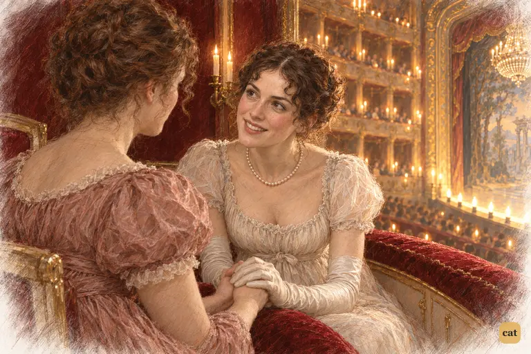 Elizabeth clasps Mrs. Gardiner’s hands as the invitation to the Lakes fills her with delight.