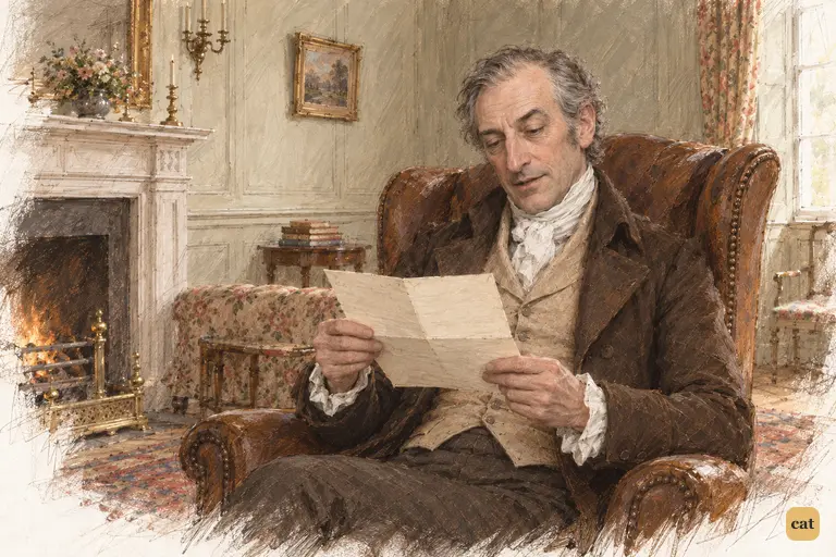 Mr. Bennet raises an eyebrow at Gardiner’s mention of Wickham’s former friends