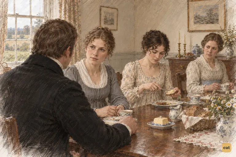 Charlotte’s patient attention absorbs Mr. Collins’s wounded formality.