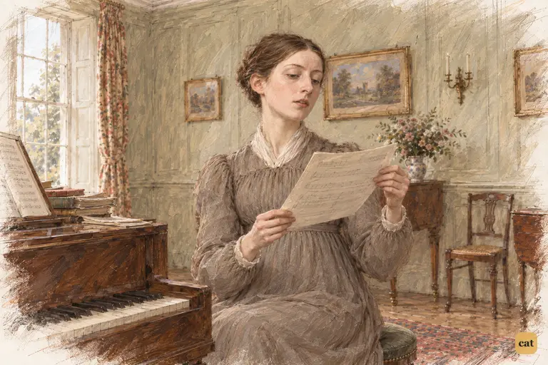 Mary Bennet raises a newly copied extract for her family’s serious attention.