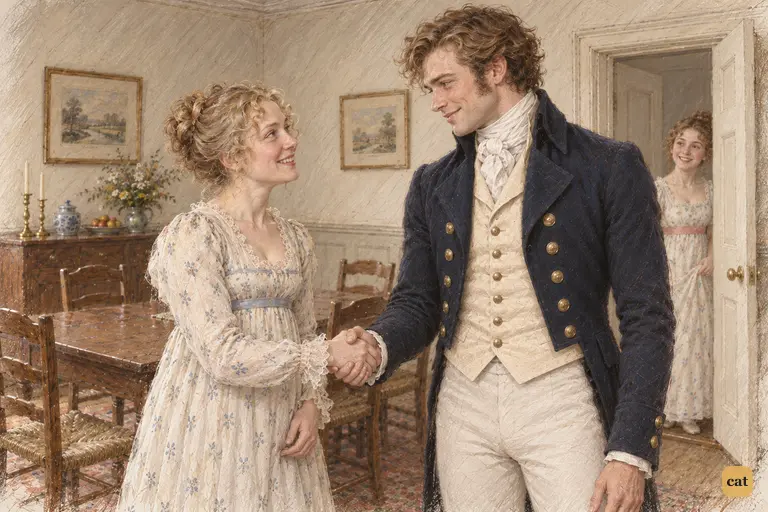 Mrs. Bennet warmly welcomes Wickham as her son-in-law.