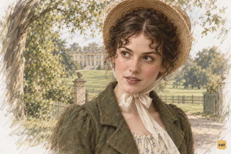 Elizabeth moderates her indignation as she continues along the grove path.