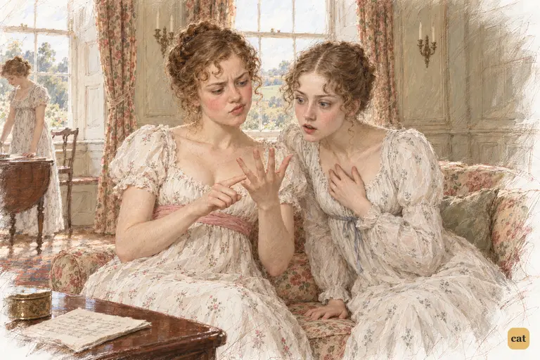 Lydia counts the rumoured London rivals on her fingers while Kitty follows in dismay.