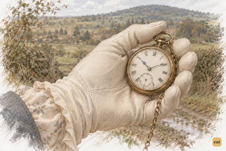Elizabeth steadies her watch in a cupped gloved hand.