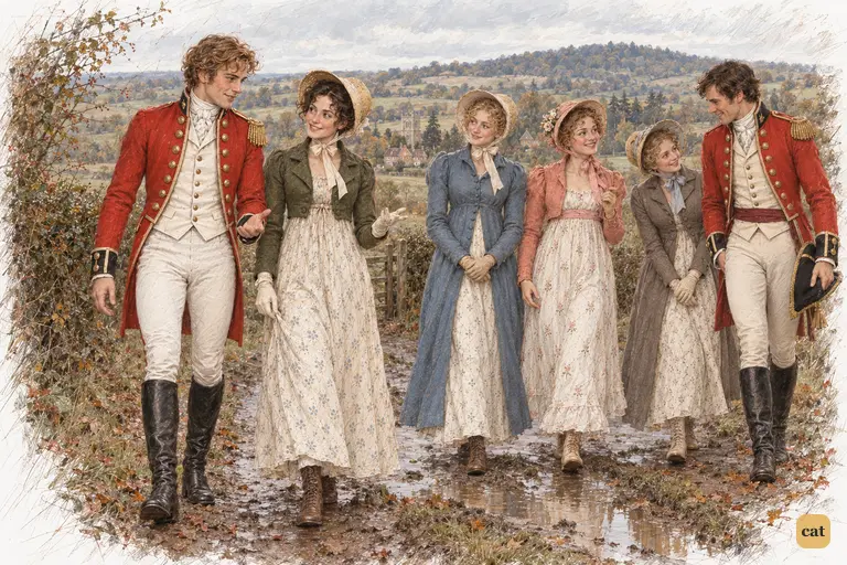 Elizabeth enjoys Wickham’s particular attention as they walk ahead toward Longbourn.