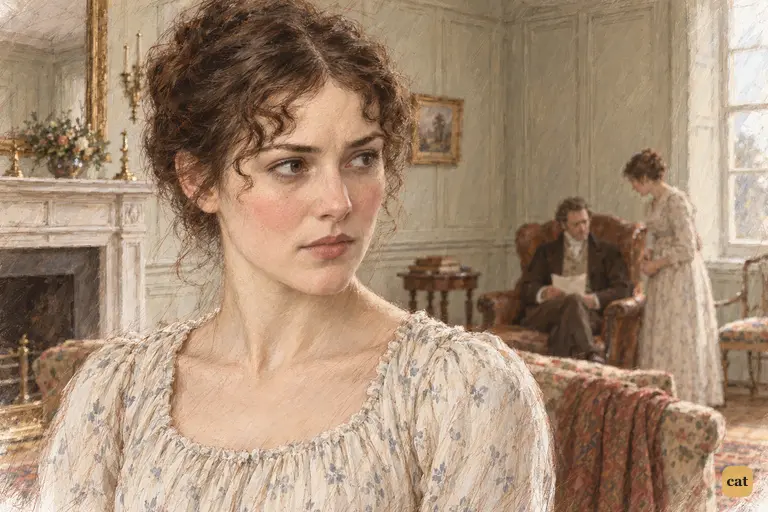Having helped secure Lydia’s welcome at Longbourn, Elizabeth turns toward the window.