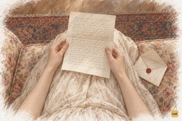 Jane’s thumb rests beside a passage in Caroline’s elegant letter.