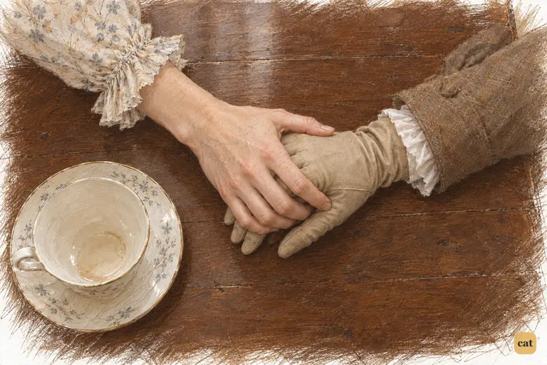 Elizabeth presses Charlotte's gloved hand, offering a strained wish for her happiness