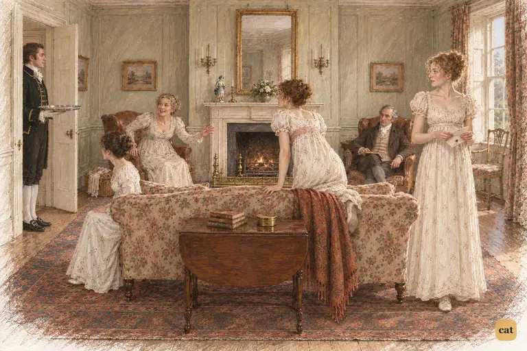 A Netherfield footman interrupts the Bennets’ conversation with a note for Jane.