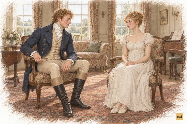 Bingley’s attention settles wholly on Jane during the morning call at Longbourn.