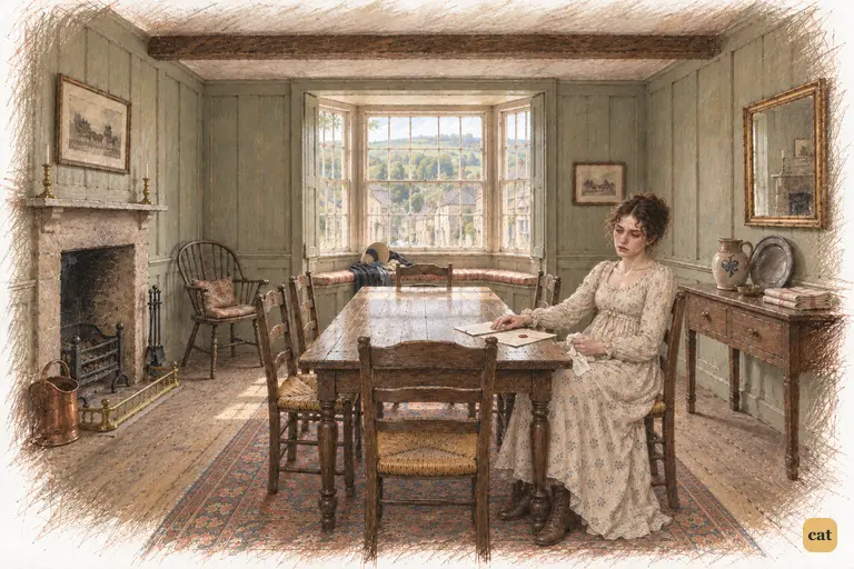 Elizabeth sits alone after Darcy's departure, the two letters lying before her.