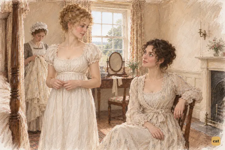 Jane quietly holds Elizabeth’s gaze, seeking her company downstairs.