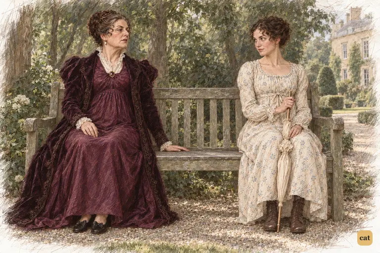 Lady Catherine claims the garden seat, insisting she will not brook disappointment