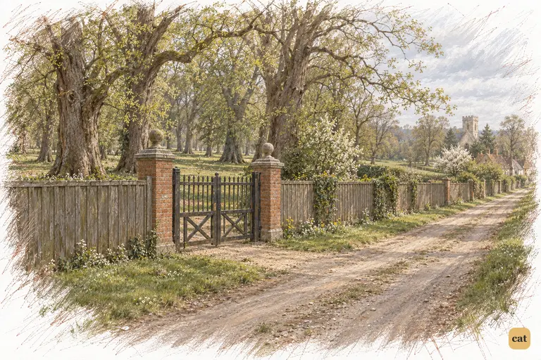 The gate beside the Hunsford lane stands quiet after Darcy’s departure.
