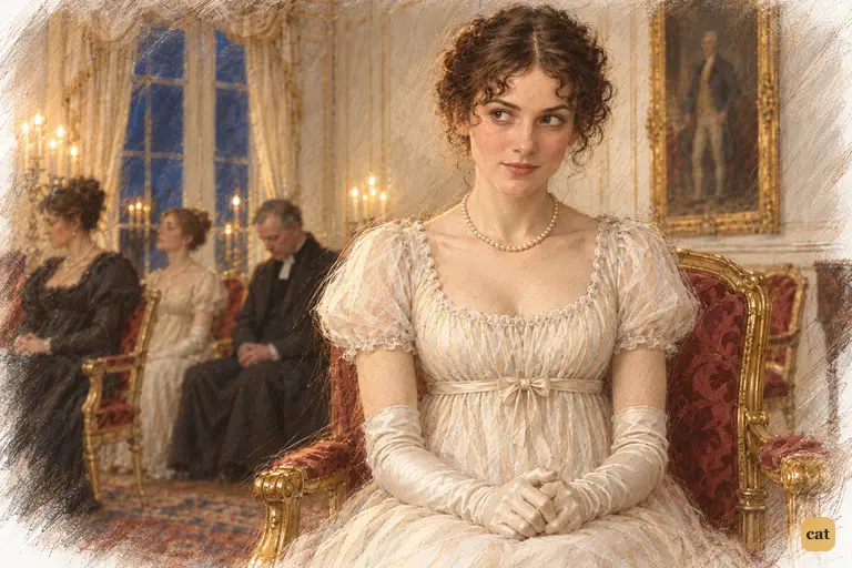 Elizabeth steadies herself by listening to Lady Catherine’s questions.