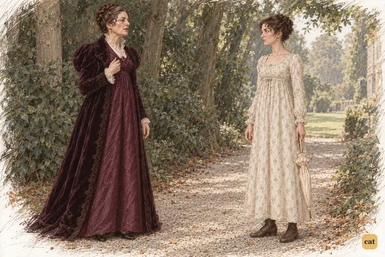 Lady Catherine declares her daughter’s claim to Darcy across the woodland path.