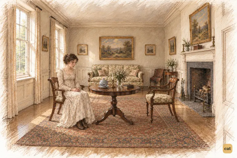 Elizabeth sits quietly as the household’s curiosity subsides.