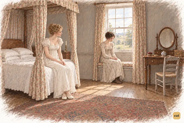 Elizabeth sits by the window, still guarding the secret of Bingley’s affection