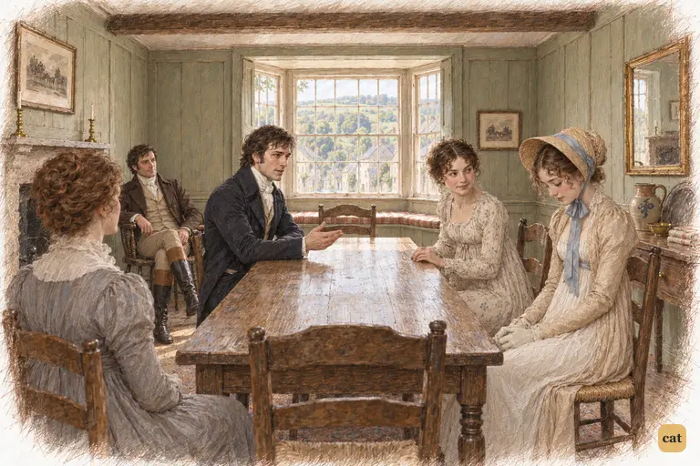 Darcy finishes introducing Elizabeth to Georgiana in the bright upstairs dining-room at Lambton.