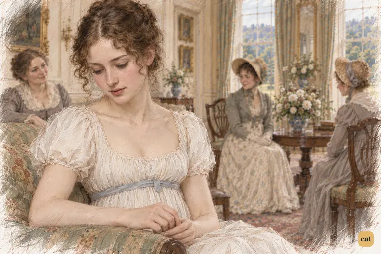 Georgiana Darcy ventures a few softly spoken words, her eyes resting on her folded hands.