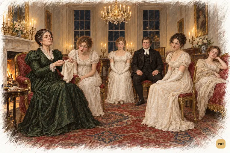 Lady Catherine demonstrates the proper folding of travelling gowns to an anxiously attentive Maria.