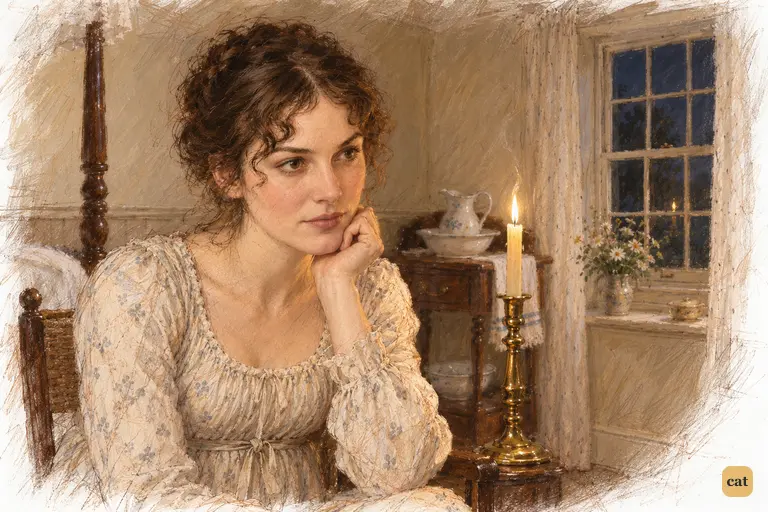 Alone in her chamber at Hunsford, Elizabeth considers Charlotte’s marriage with reluctant respect.