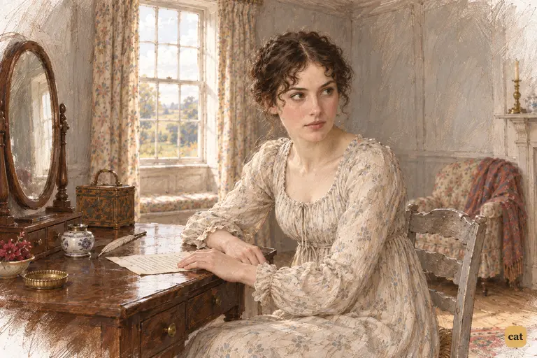 Elizabeth pauses beside her finished letter, keeping her inquiry close.