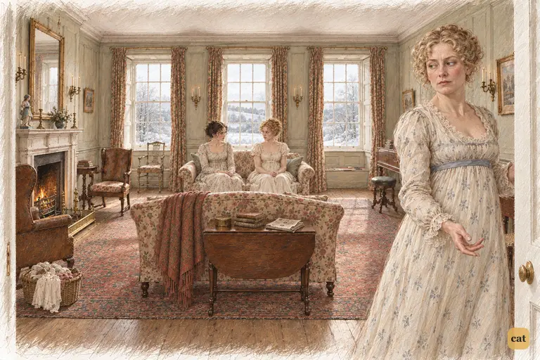 Mrs. Bennet leaves the drawing-room, turning back with one last impatient gesture.
