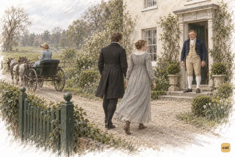 Anne’s phaeton recedes along the lane as Charlotte and Collins return toward the parsonage.