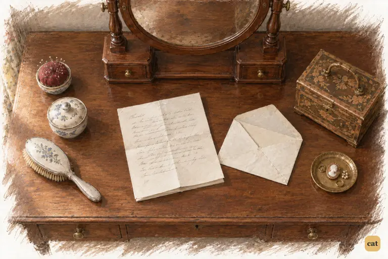 Caroline’s letter lies loosely folded beside its opened envelope on the dressing-table.