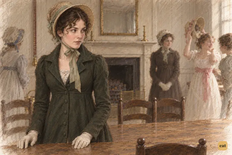 At the inn table, Elizabeth's relief turns to silent alarm as Lydia celebrates Brighton