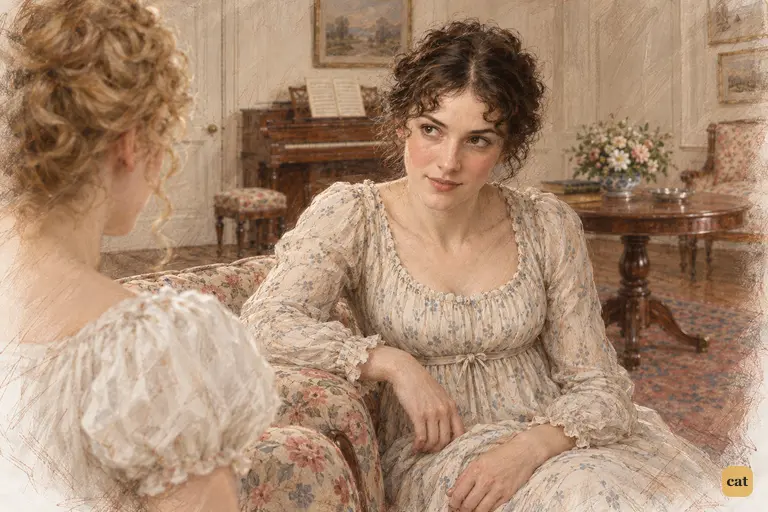 Elizabeth draws breath to confide in Jane, then holds the words at her parted lips.