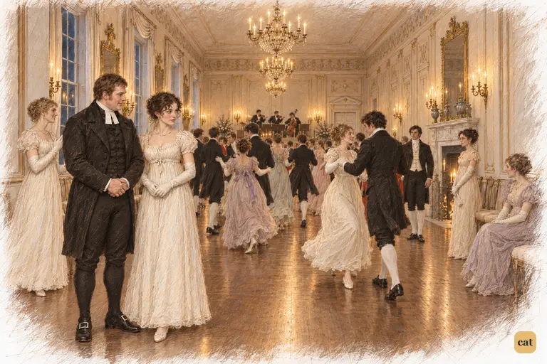 Elizabeth watches the Netherfield dancers while Collins remains planted at her elbow.