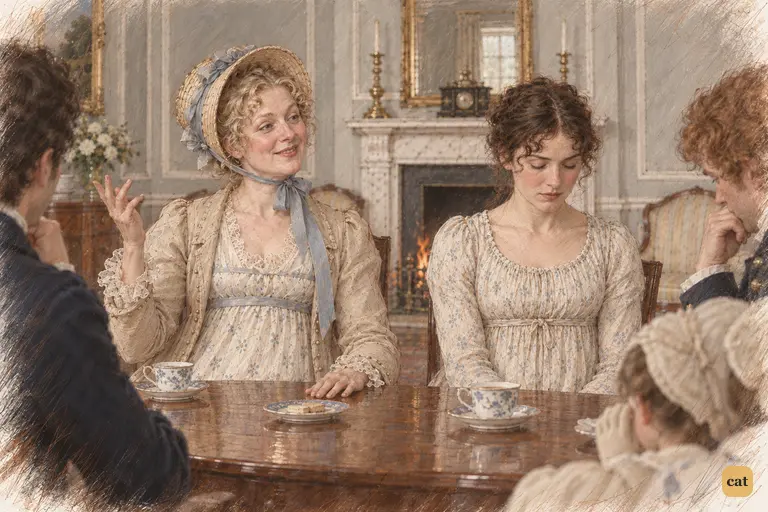 Mrs. Bennet proudly boasts of her acquaintance, sure she has beaten Darcy's argument
