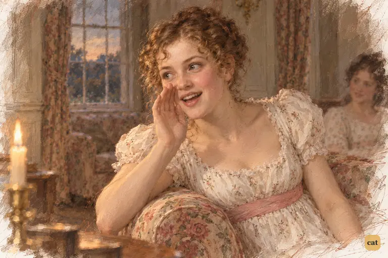 Lydia interrupts Mr. Collins's reading with Meryton gossip, leaning toward her mother