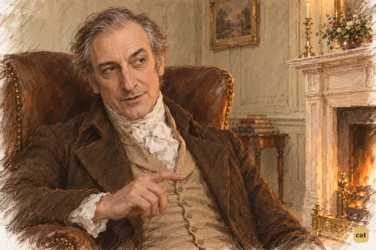 Mr. Bennet offers his teasing suggestion with a perfectly composed face.
