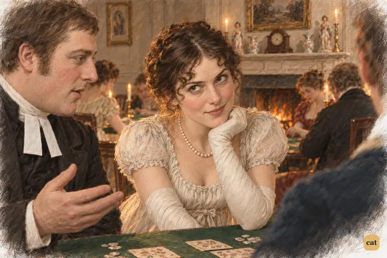 Elizabeth suppresses a mischievous smile at the thought of Miss Bingley's wasted attentions.