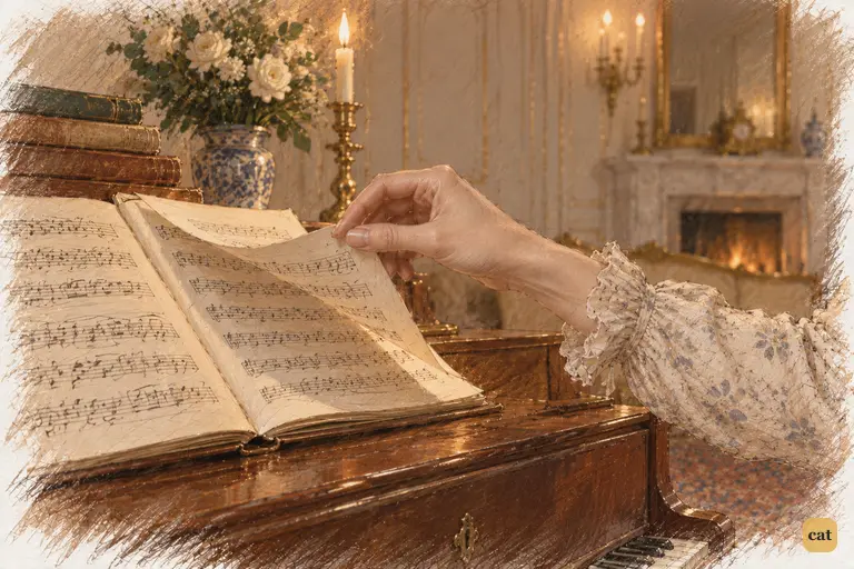Elizabeth turns a page of music at her own pace.