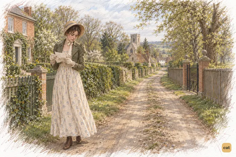 Elizabeth pauses a few steps farther along Hunsford Lane and unfolds Darcy’s letter again.