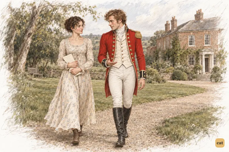 Wickham renews his complaint about the lost living as he walks towards Longbourn with Elizabeth.