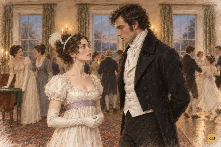 Darcy calmly names Elizabeth Bennet, leaving Miss Bingley momentarily speechless.