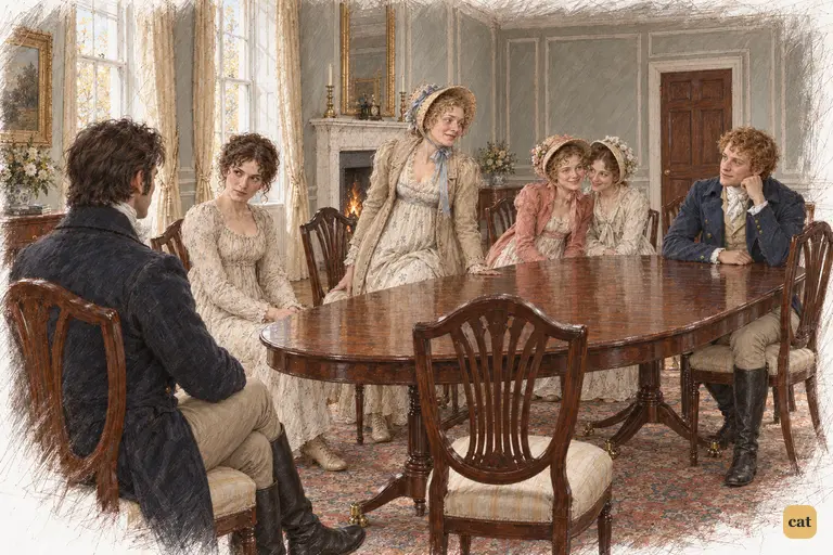 Darcy’s quiet smile leaves the company suspended in silence.