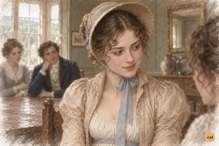 Georgiana Darcy raises her eyes to Elizabeth with a tentative smile