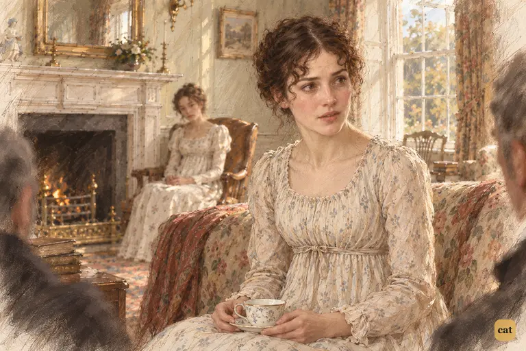 Elizabeth receives her father's admission with silent grief.
