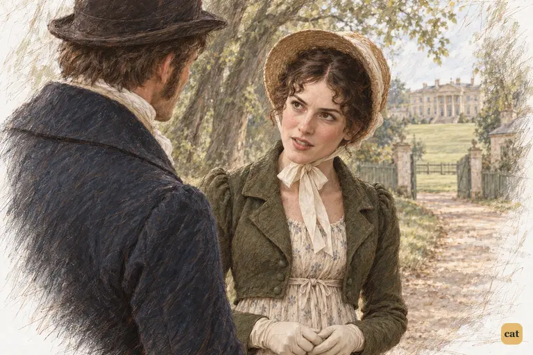 Elizabeth turns to Colonel Fitzwilliam, alert as talk touches Darcy's private affairs