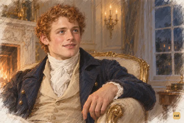 Warm from the evening’s dancing, Bingley turns toward Darcy’s place by the window.