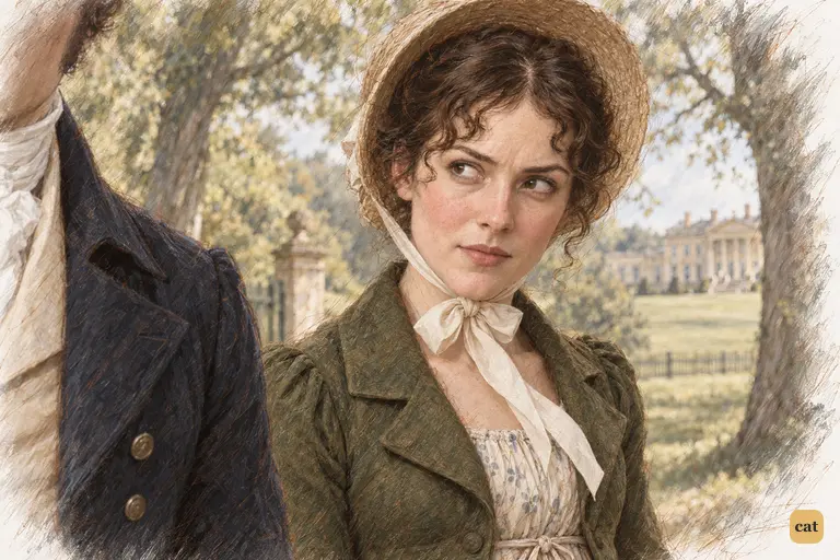Elizabeth glances at Darcy, wondering if his questions about Kent hint at Fitzwilliam