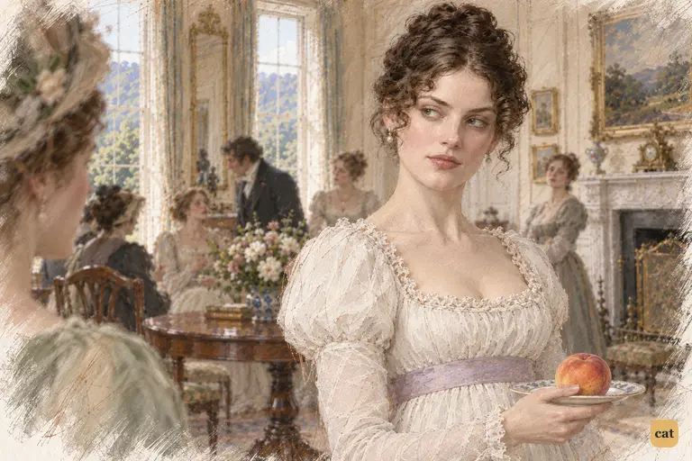 Caroline Bingley watches Darcy encourage Georgiana’s conversation with Elizabeth.